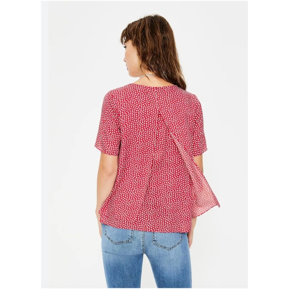 BODEN Red White Polka Dot Short Sleeve Layered Split Back Top Womens US 8 UK 12